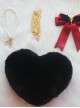 Black Plush Heart Bow Decorated Devil Wings Cross Pearl Chain Sweet Lolita Bag