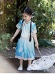 Chinese Style Buckle Lace Decoration Cute Printed Kids Hanfu Top Skirt Set