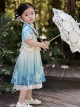 Chinese Style Buckle Lace Decoration Cute Printed Kids Hanfu Top Skirt Set