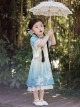 Chinese Style Buckle Lace Decoration Cute Printed Kids Hanfu Top Skirt Set