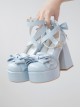 Round Toe Patent Leather Shoes Bowknot Decoration Cross Straps High Heel Sweet Lolita Shoes