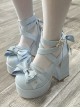 Round Toe Patent Leather Shoes Bowknot Decoration Cross Straps High Heel Sweet Lolita Shoes