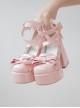 Round Toe Patent Leather Shoes Bowknot Decoration Cross Straps High Heel Sweet Lolita Shoes