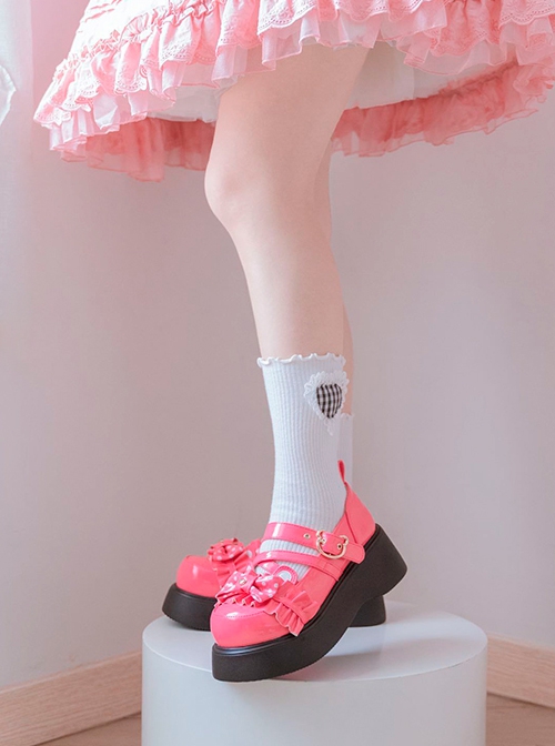 Bear-Shaped Polka-Dot Bowknot Decoration Thick-Soled Round-Toe Sweet Lolita Shoes