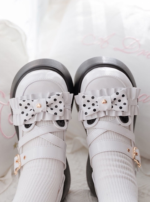 Bear-Shaped Polka-Dot Bowknot Decoration Thick-Soled Round-Toe Sweet Lolita Shoes