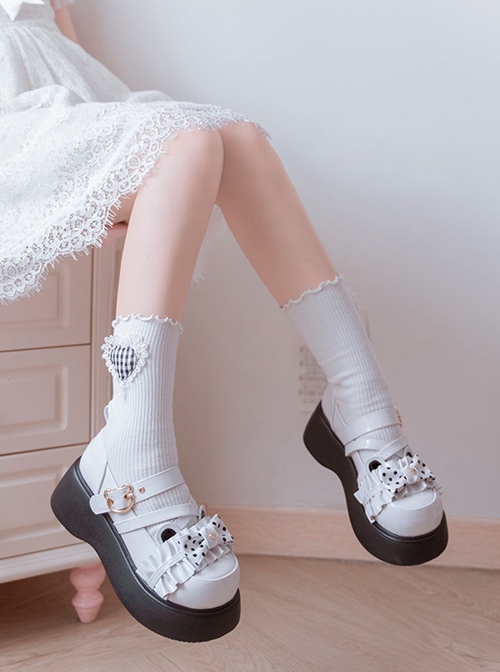 Bear-Shaped Polka-Dot Bowknot Decoration Thick-Soled Round-Toe Sweet Lolita Shoes