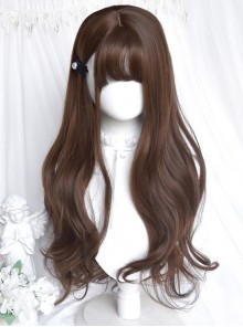 Lemon Tree Series Honey Brown Daily Girl Big Wave Air Bangs Long Curly Hair Sweet Lolita Wig