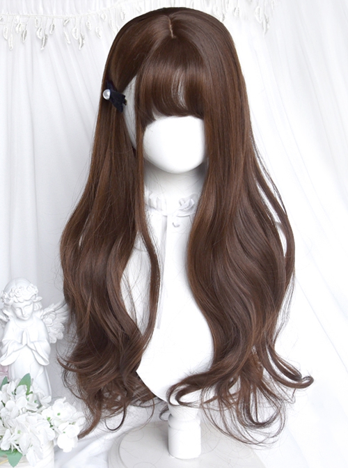 Lemon Tree Series Honey Brown Daily Girl Big Wave Air Bangs Long Curly Hair Sweet Lolita Wig