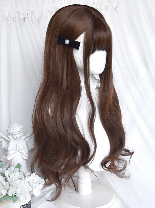 Lemon Tree Series Honey Brown Daily Girl Big Wave Air Bangs Long Curly Hair Sweet Lolita Wig