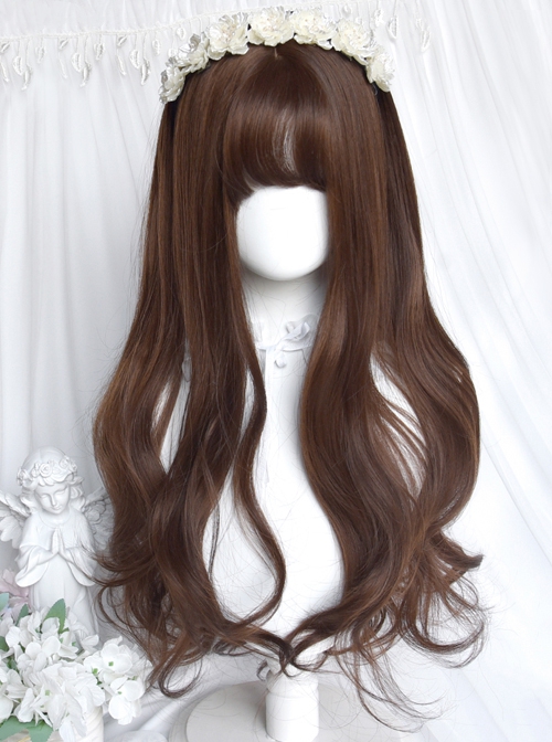 Lemon Tree Series Honey Brown Daily Girl Big Wave Air Bangs Long Curly Hair Sweet Lolita Wig