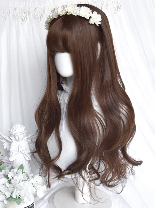 Lemon Tree Series Honey Brown Daily Girl Big Wave Air Bangs Long Curly Hair Sweet Lolita Wig