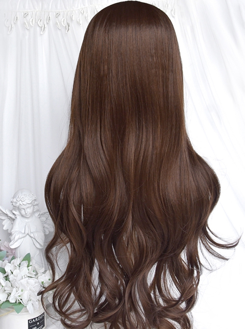 Lemon Tree Series Honey Brown Daily Girl Big Wave Air Bangs Long Curly Hair Sweet Lolita Wig