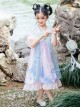 Chinese Style Chiffon Embroidery Ink Sequin Bow Decoration Layered Skirt Kids Hanfu Dress