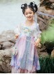 Chinese Style Chiffon Embroidery Ink Sequin Bow Decoration Layered Skirt Kids Hanfu Dress