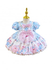 Bear Print Bowknot Decoration Cute Doll Dress Sweet Lolita Kids Dress