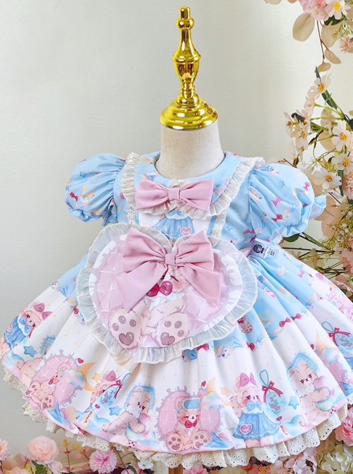 Bear Print Bowknot Decoration Cute Doll Dress Sweet Lolita Kids Dress