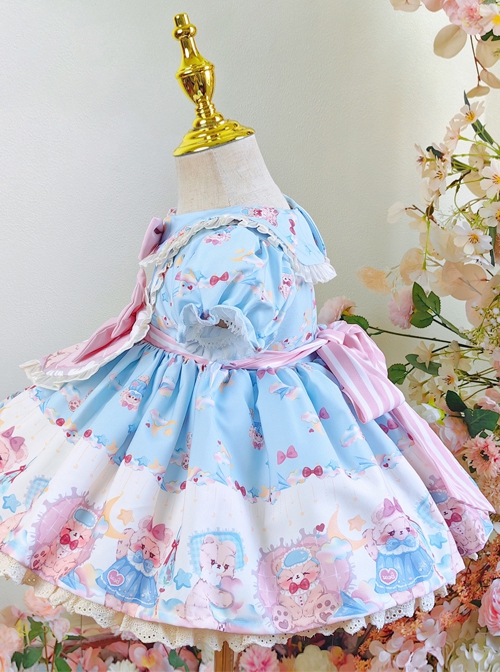 Bear Print Bowknot Decoration Cute Doll Dress Sweet Lolita Kids Dress