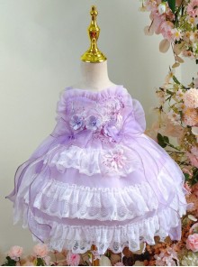 Purple Lace Large Trailing Exquisite Embroidery Three-Dimensional Flower Decoration Classic Lolita Kids Sleeveless Dress