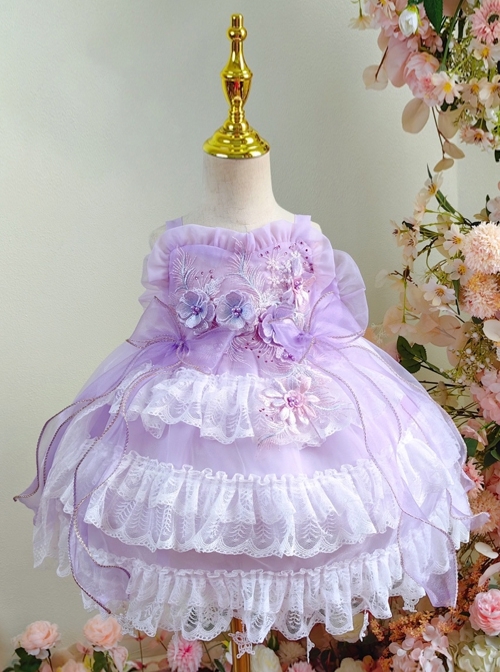 Purple Lace Large Trailing Exquisite Embroidery Three-Dimensional Flower Decoration Classic Lolita Kids Sleeveless Dress