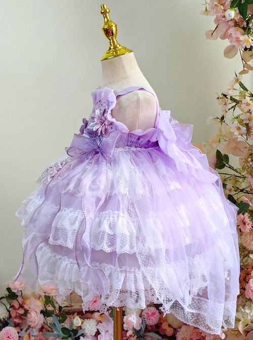 Purple Lace Large Trailing Exquisite Embroidery Three-Dimensional Flower Decoration Classic Lolita Kids Sleeveless Dress