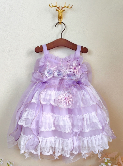 Purple Lace Large Trailing Exquisite Embroidery Three-Dimensional Flower Decoration Classic Lolita Kids Sleeveless Dress