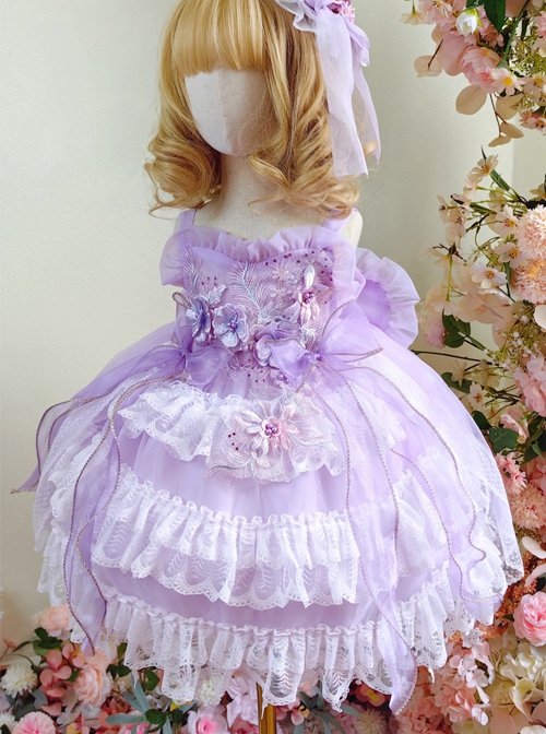 Purple Lace Large Trailing Exquisite Embroidery Three-Dimensional Flower Decoration Classic Lolita Kids Sleeveless Dress