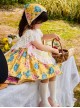 Pastoral Style Yellow Floral Foreign Style Hollow Lace Classic Lolita Kids Sleeveless Dress