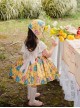 Pastoral Style Yellow Floral Foreign Style Hollow Lace Classic Lolita Kids Sleeveless Dress