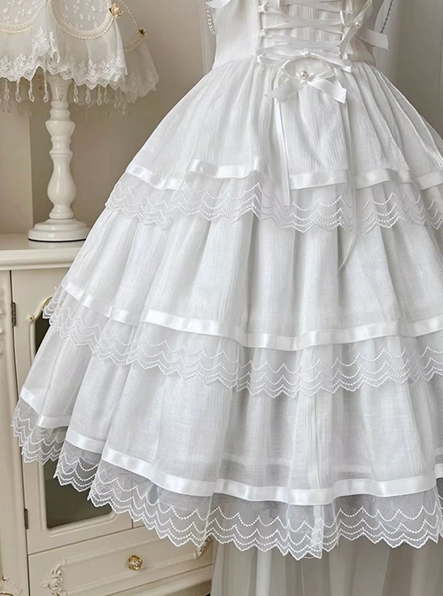 Romantic Party Series Pearl Chain Bowknot Lace Decorative Sweet Lolita Sleeveless Dress