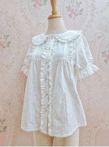 Doll Neck Ruffle Pearl Button Jacquard Short Sleeve Sweet Lolita Shirt