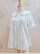 Doll Neck Ruffle Pearl Button Jacquard Short Sleeve Sweet Lolita Shirt