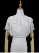 Pure Color Dropped Shoulders Puff Sleeves Bowknot Ruffle Elastic Hem Sweet Lolita Shirt