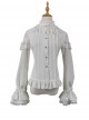 Pure Color Ruffled Stand Collar Slim Fit Bell Sleeves Lace Button Trim Classic Lolita Shirt