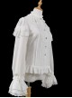 Pure Color Ruffled Stand Collar Slim Fit Bell Sleeves Lace Button Trim Classic Lolita Shirt