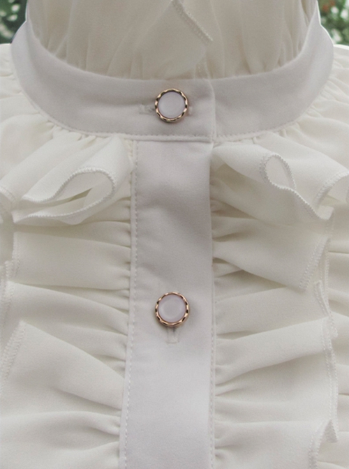 Pure Color Stand Collar Fashion Ruffle Puff Sleeve Slim Long Sleeve Classic Lolita Shirt