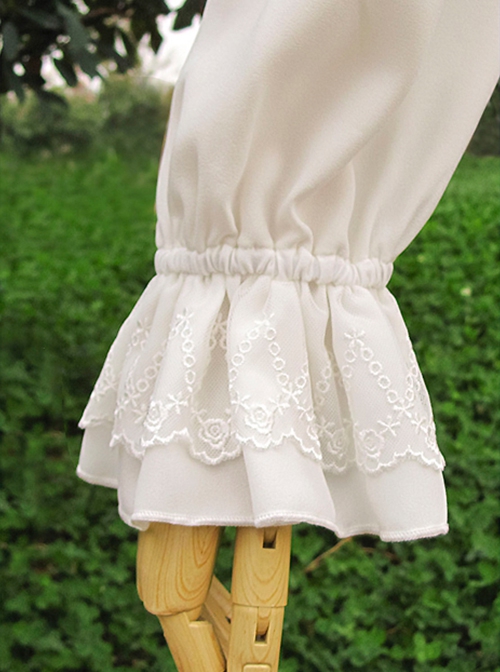 Pure Color Stand Collar Fashion Ruffle Puff Sleeve Slim Long Sleeve Classic Lolita Shirt