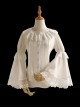 Pure Color Ruffle Collar Embroidered Lace Trim Slim Fit Flared Long Sleeve Classic Lolita Shirt