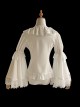 Pure Color Ruffle Collar Embroidered Lace Trim Slim Fit Flared Long Sleeve Classic Lolita Shirt