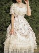 Heidi Series Stand Collar Puff Sleeve Appliqué Embroidery Delicate Print Lace Classic Lolita Dress