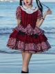 Doll Collar Red Bowknot Decoration Splicing Contrast Color Love Print False Three-Piece Design Sweet Lolita Top Skirt Set