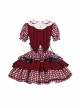 Doll Collar Red Bowknot Decoration Splicing Contrast Color Love Print False Three-Piece Design Sweet Lolita Top Skirt Set