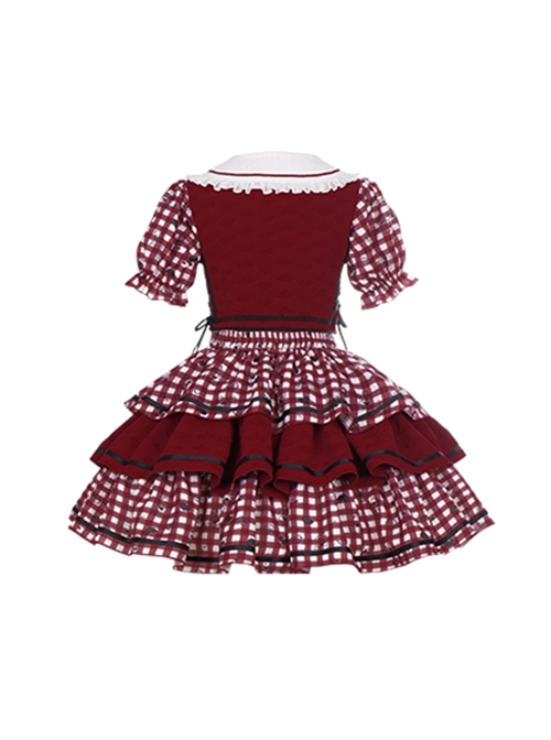 Doll Collar Red Bowknot Decoration Splicing Contrast Color Love Print False Three-Piece Design Sweet Lolita Top Skirt Set