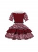 Doll Collar Red Bowknot Decoration Splicing Contrast Color Love Print False Three-Piece Design Sweet Lolita Top Skirt Set