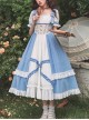 Blue White Square Neck Metal Buckle Logo False Two-Piece Chest Design Rose Embroidery Decoration Mosaic Rhombus Classic Lolita Dress