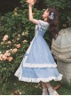 Blue White Square Neck Metal Buckle Logo False Two-Piece Chest Design Rose Embroidery Decoration Mosaic Rhombus Classic Lolita Dress