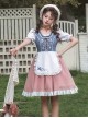 Rhine Pastoral Series Small Square Collar Blue And White Contrast Color White Rose Embroidery Stitching Lace Classic Lolita Short-Sleeved Dress