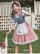 Rhine Pastoral Series Small Square Collar Blue And White Contrast Color White Rose Embroidery Stitching Lace Classic Lolita Short-Sleeved Dress