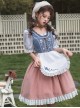 Rhine Pastoral Series Small Square Collar Blue And White Contrast Color White Rose Embroidery Stitching Lace Classic Lolita Short-Sleeved Dress