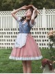 Rhine Pastoral Series Small Square Collar Blue And White Contrast Color White Rose Embroidery Stitching Lace Classic Lolita Short-Sleeved Dress