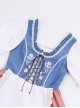 Rhine Pastoral Series Small Square Collar Blue And White Contrast Color White Rose Embroidery Stitching Lace Classic Lolita Short-Sleeved Dress